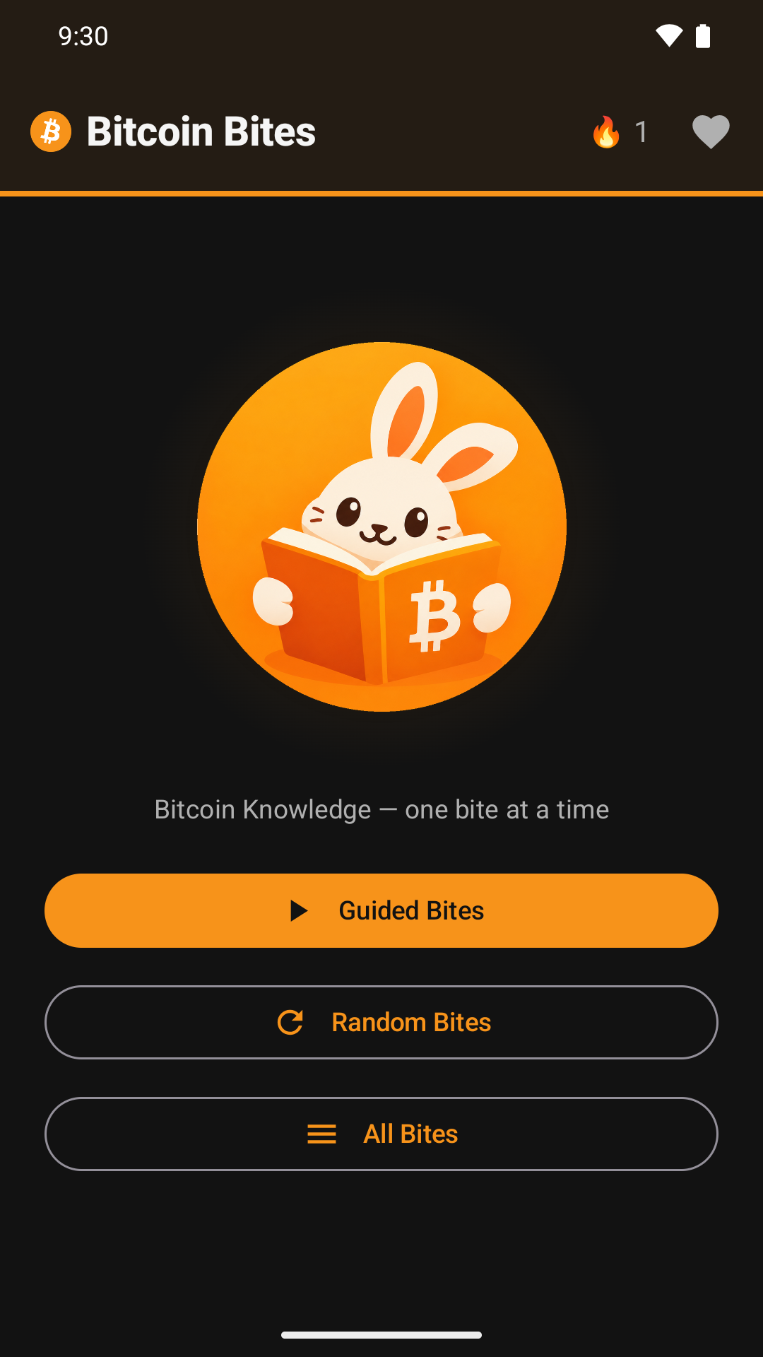 Bitcoin Bites home screen screenshot