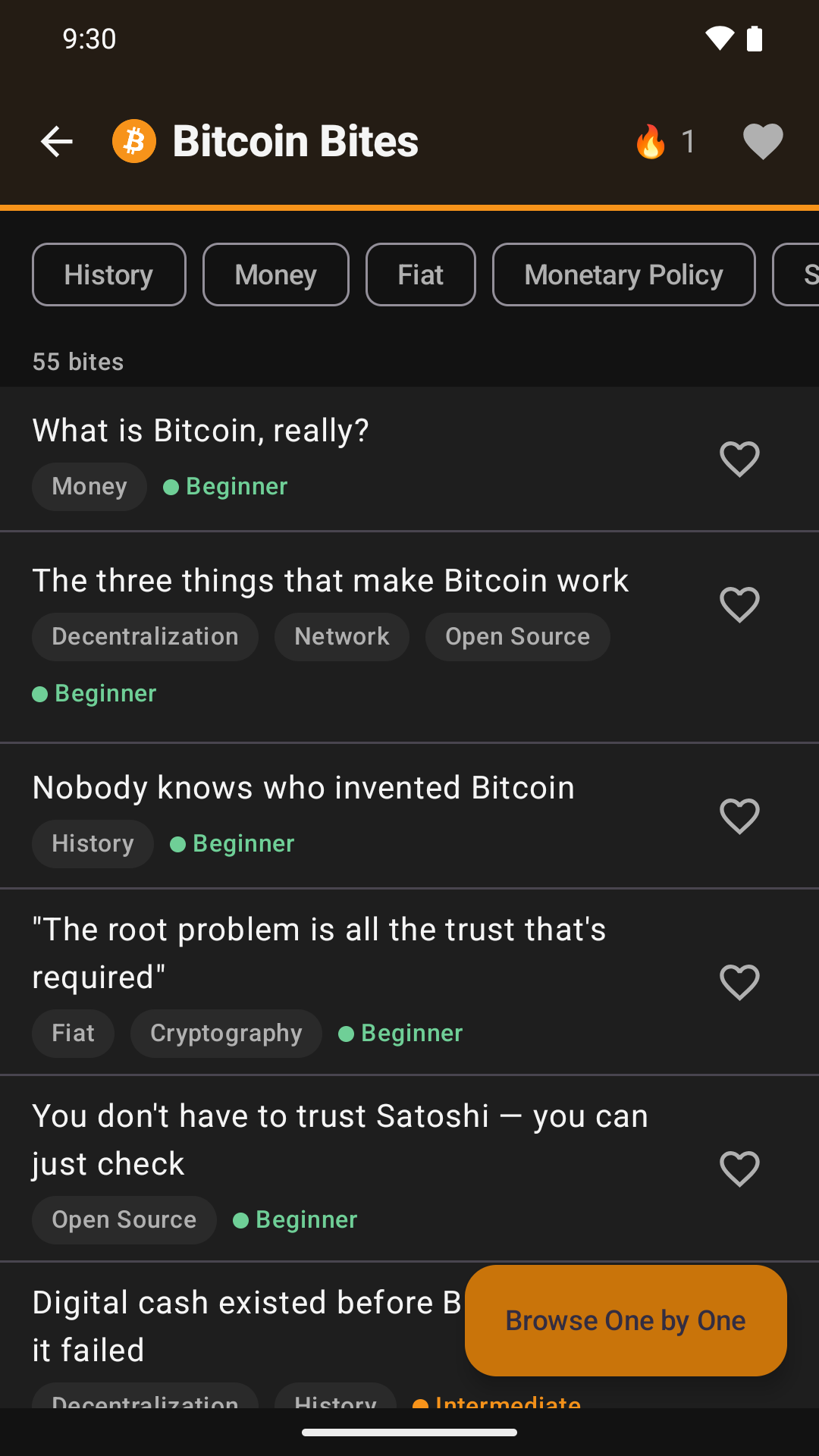 Bitcoin Bites all facts list screenshot